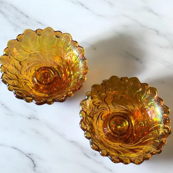 Vintage Indiana Glass Wild Rose Iridescent Carnival Glass Candlestick Holders - Picture 1 of 6